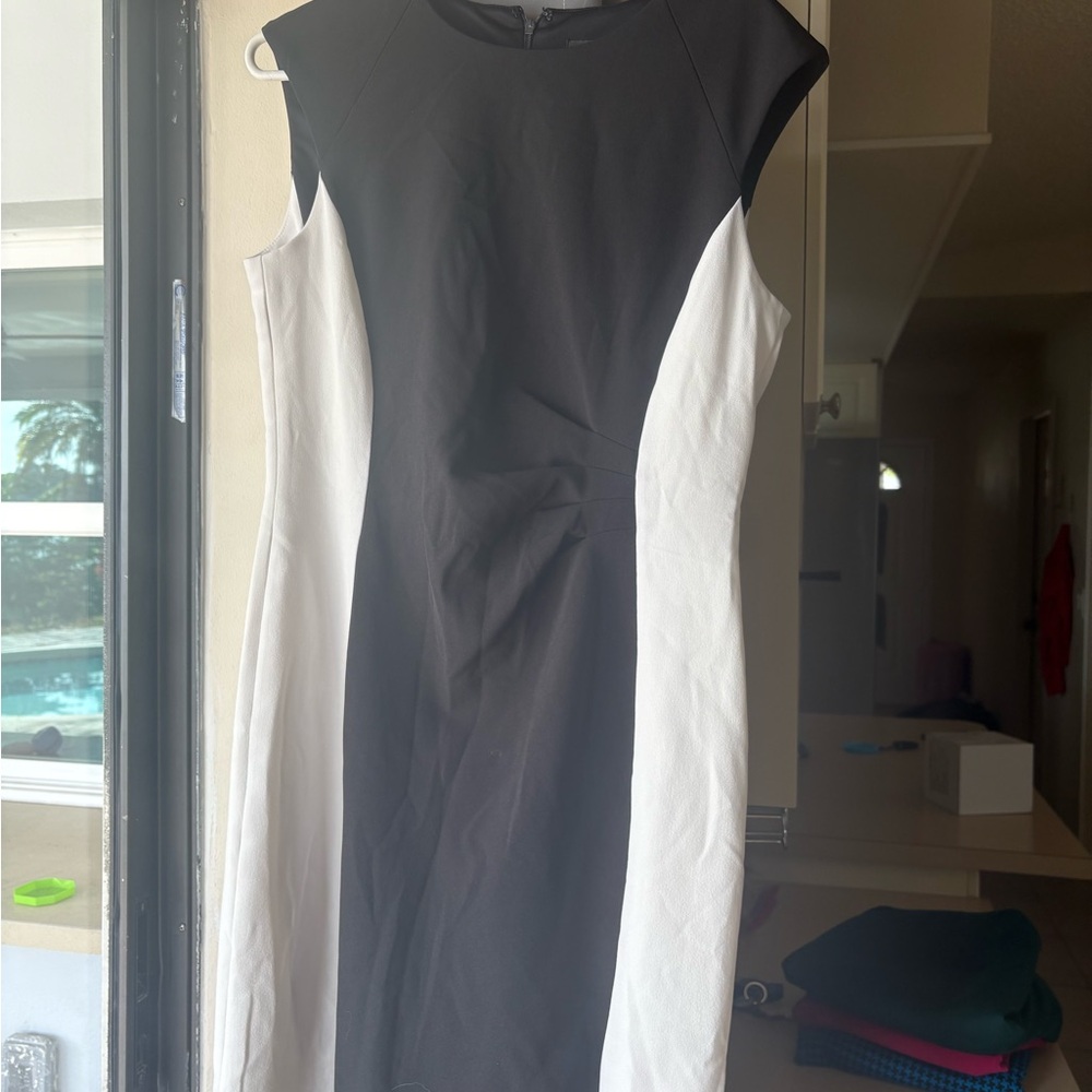 Tahari Black and White Midi Dress